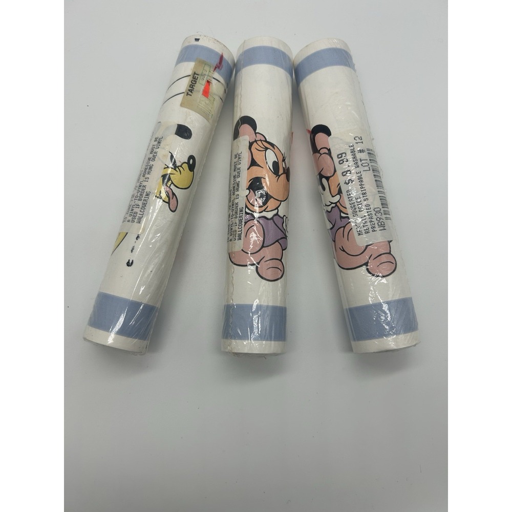 Vtg. 15ft Disney Babies Pre-Pasted Wallpaper/Border [WB930] Lot Of 3